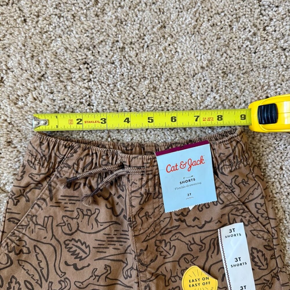 NWT Cat & Jack Boys 3T Drawstring Dinosaurs Brown Shorts Casual Kidswear Artsy - Picture 8 of 9